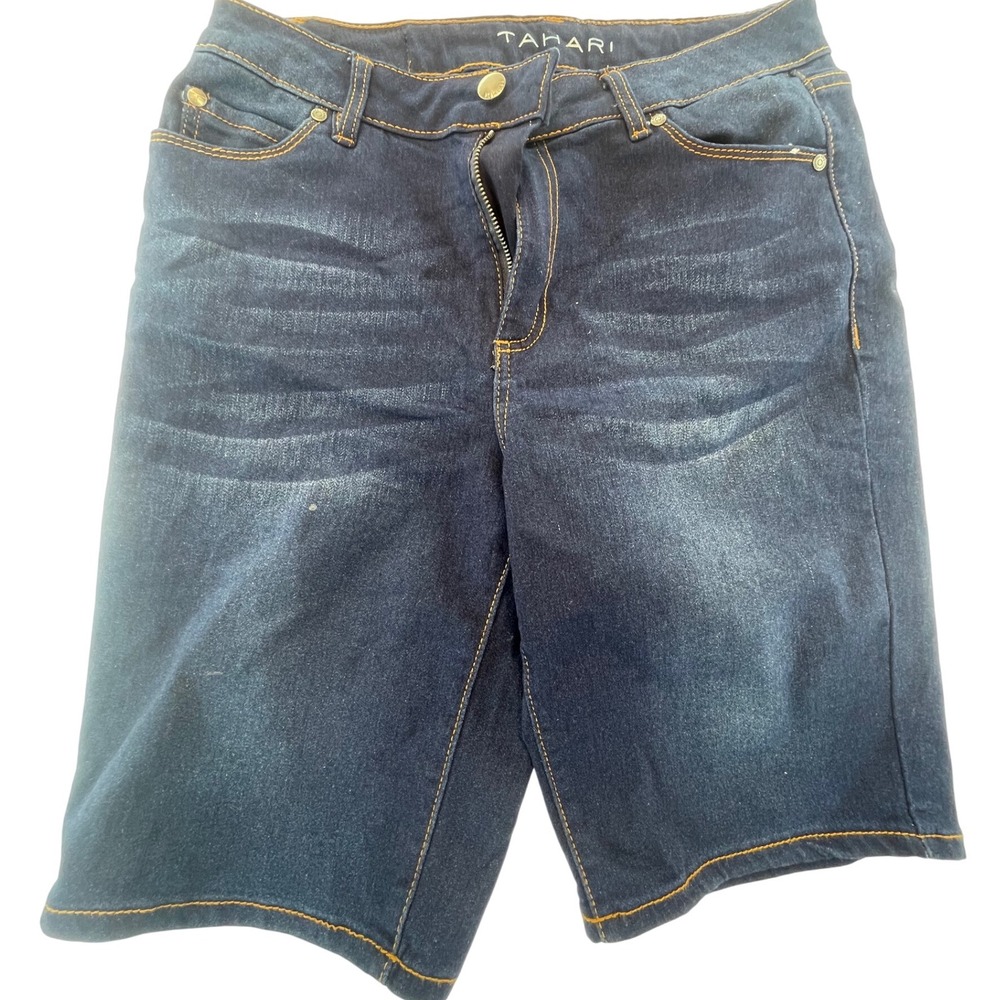 Tahari Denim Bermuda Shorts Women's Size 10 Dark‎ Wash Stretch Casual